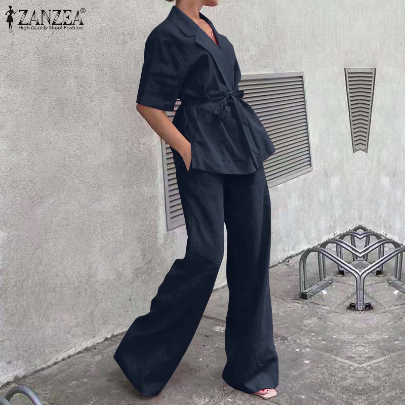 Set áo sơ mi Zanzea tay lửng kèm quần thời trang dành cho nữ