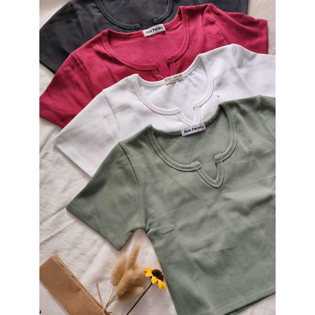 [Mã FAMAYWA giảm 10K đơn 50K] Áo croptop tay con ôm body xẻ cổ V, hình thật ảnh sàn | BigBuy360 - bigbuy360.vn