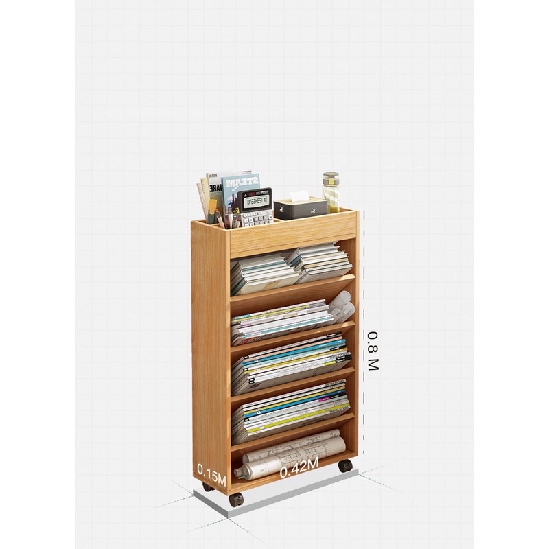 kệ gỗ đa năng 5 tầng có bánh xe để sách cạnh bàn làm việc GP189.03