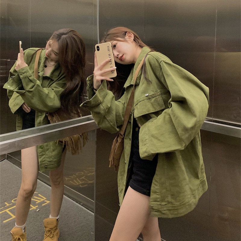 Áo Khoác Denim Dáng Rộng Thời Trang Mùa Thu Cá Tính Cho Nữ