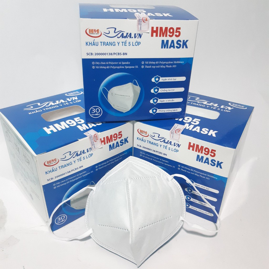 Khẩu trang Y tế N95 không van 5 lớp chống lọc bụi - Khẩu trang HM95 CHÍNH HÃNG Facemask