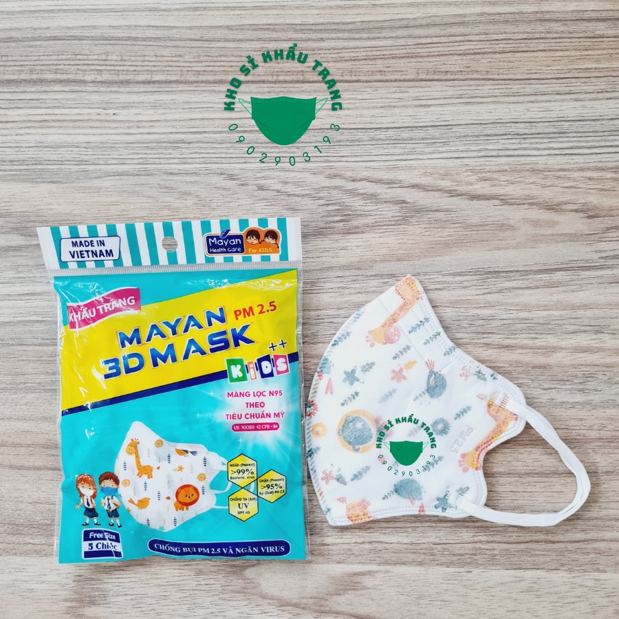 Khẩu trang Mayan PM 2.5 3D mask for kids túi 5 cái