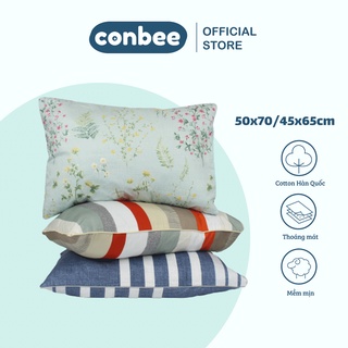 Vỏ gối nằm 50x70cm 45x65cm Cotton 100% Hàn Quốc Conbee, bao áo gối Cotton satin cao cấp mềm mịn, thoáng mát