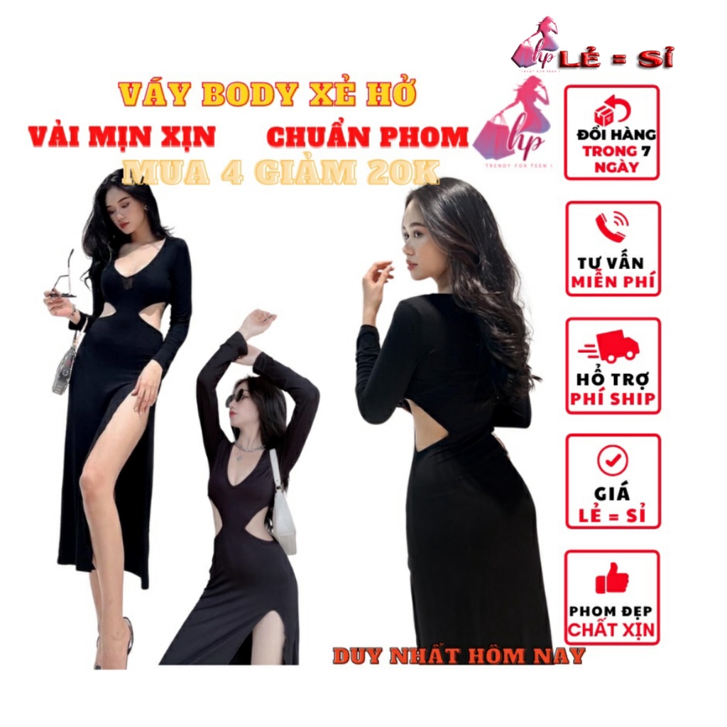 Đầm váy nữ ôm body tay dài cổ tim kiểu khoét eo xẻ tà sang chảnh mẫu mới thời trang nữ 2021 -VD01