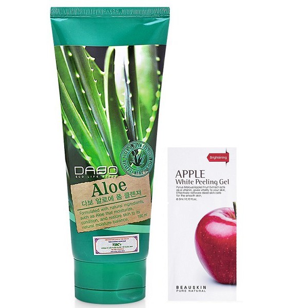 [Mã FMCG8 - 8% đơn 250K] Sữa rửa mặt lô hội trắng da Dabo Aloe Hàn quốc 180ml/ Hộp Và 1 gói tẩy da chết Beauskin 3ml/gói