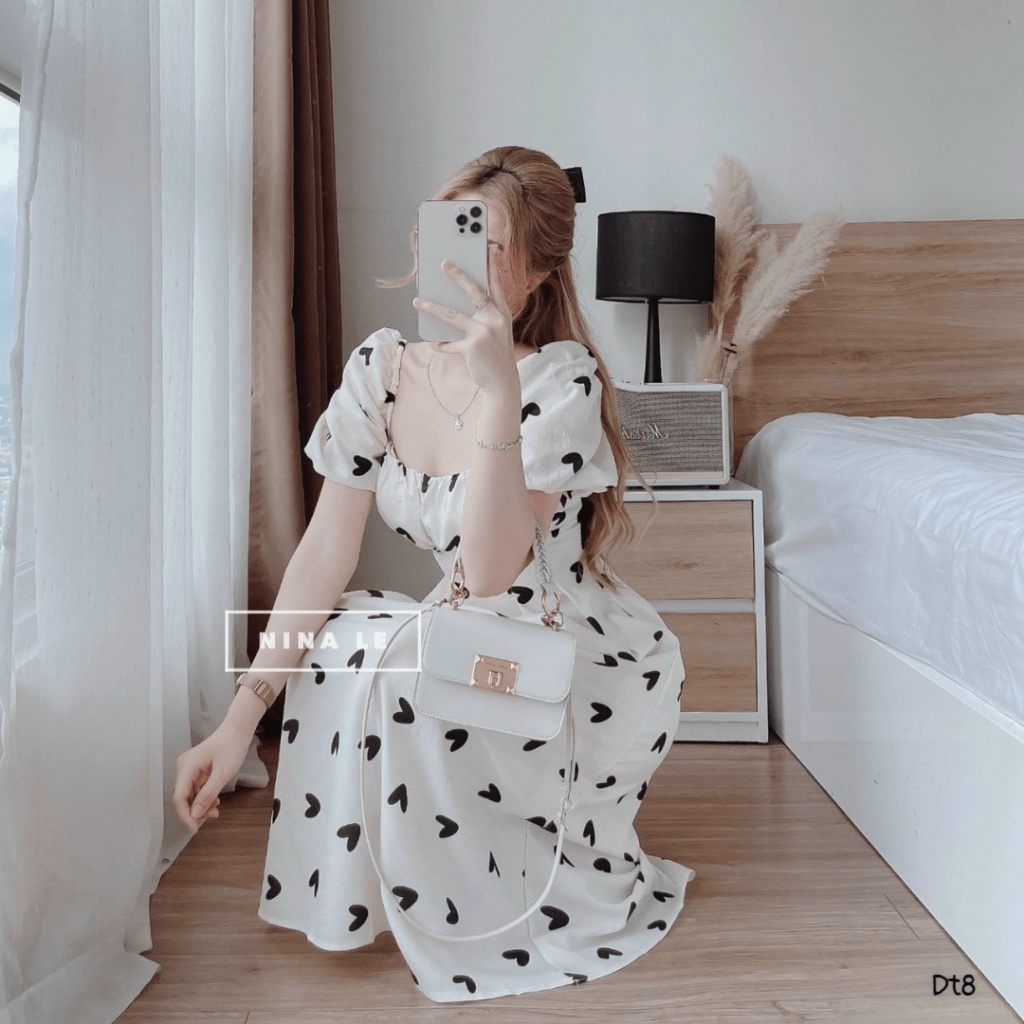 (Free Ship) Đầm Lụa Trái Tim Có Nơ Sau Lưng Siêu Dễ Thương UP Valetina Shop