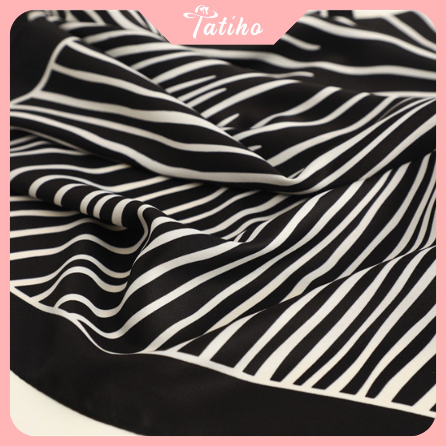 Khăn Lụa Vuông Turban Cao Cấp Họa Tiết Sọc Làm Áo Quàng Cổ - Chất Liệu Silk - 90x90cm - Tatiho - Mã KL057