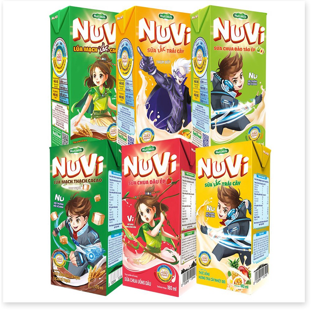 [MIX NHIỀU VỊ THAY ĐỔI - MIỄN PHÍ SHIP ĐƠN 49K]Combo 6 hộp Sữa Nuvi hương vị ca cao lúa mạch, trái cây nhiệt đới thơm ng