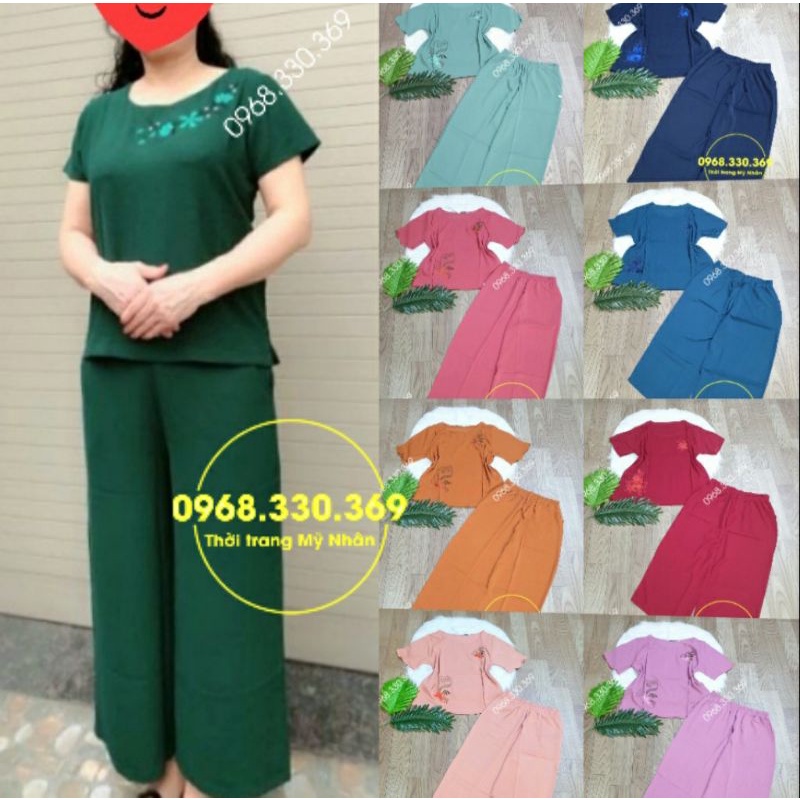 Đồ bộ đũi trung niên dài ống rộng cao cấp
