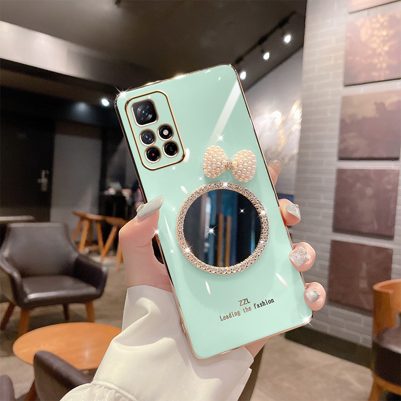 Ốp Điện Thoại Mềm Tráng Gương Phối Ngọc Trai Giả Sang Trọng Cho Redmi Note 11 Pro Note11S Note 10S Note10 Note9 Note8 10C 9A 9T 9C
