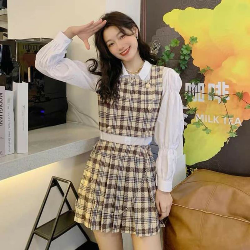 Set váy ullzang caro