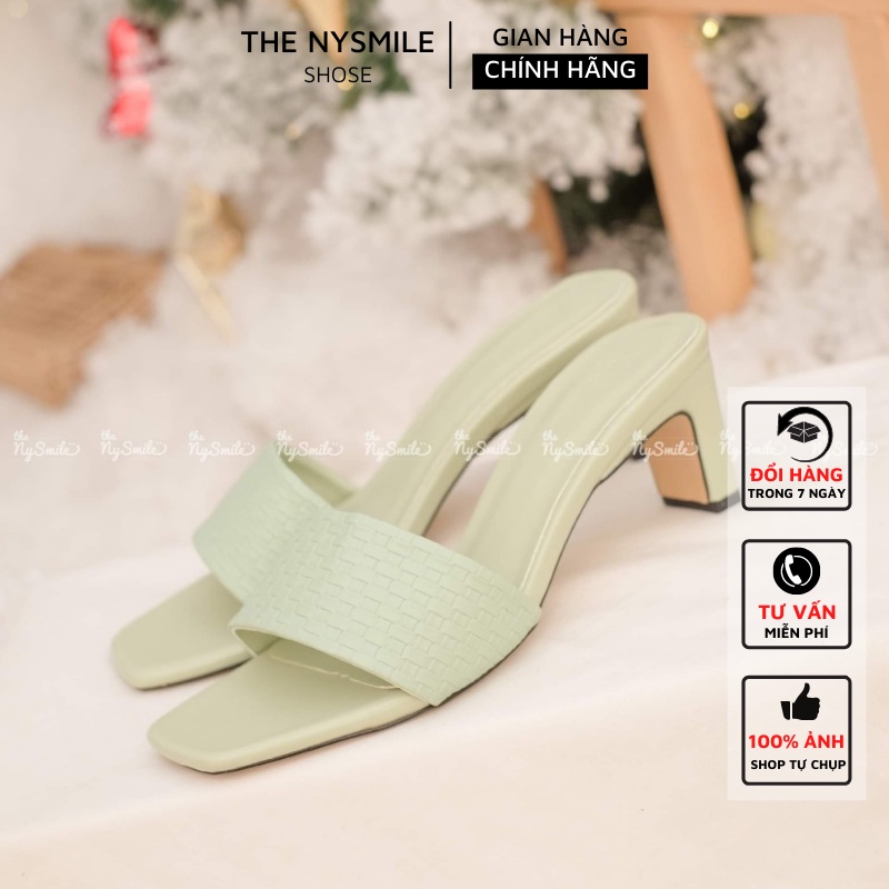 Giày cao gót quai ngang 5cm  FLASH SALE   - THE NYSMILE - Dép Guốc da đan - WOWO