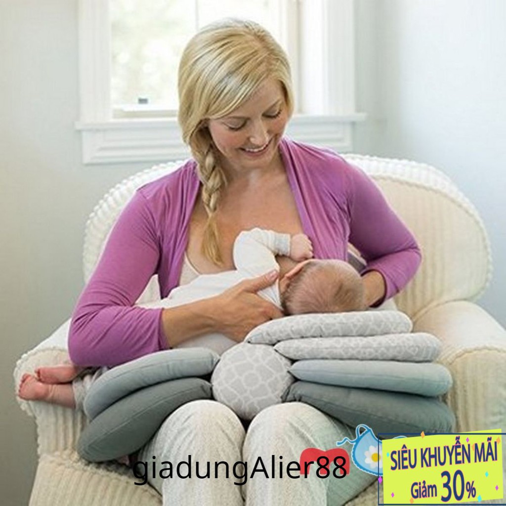 Gối, đệm lót đa năng JJOVCE, chuẩn xuất My, gối điều chỉnh độ cao giúp mẹ cho trẻ sơ sinh bú_OTB02 (xám)