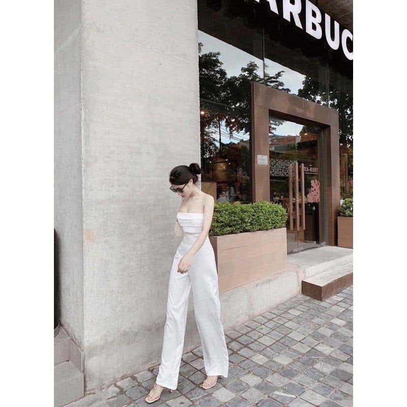 [SẴN MÚT NGỰC] Jumpsuit Ống Suông Cúp Ngực Xếp Li Tôn Dáng | BigBuy360 - bigbuy360.vn