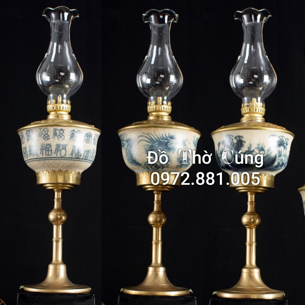 Đèn thờ, Đèn dầu men rạn cổ Bọc Đồng Bát Tràng ( CHỌN MẪU )
