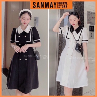 Set đầm phối nút cổ cánh bèo thiết kế
