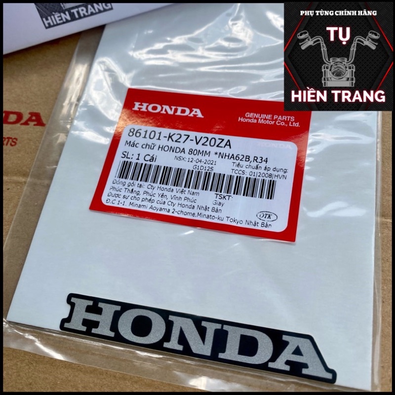 [Mã LIFEAU02 hoàn 10% tối đa 12K xu đơn 50K] TEM CHỮ HONDA MÀU BẠC NỀN ĐEN-TRẮNG 80mm ZIN CHÍNH HÃNG HONDA