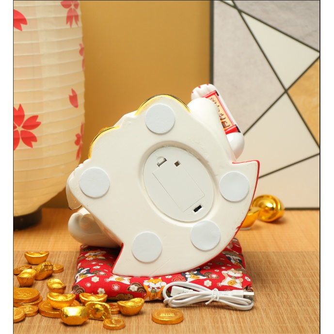 Mèo Thần Tài Vẫy Tay Phát Sáng Gốm Sứ Cao Cấp  size 27 cả đệm