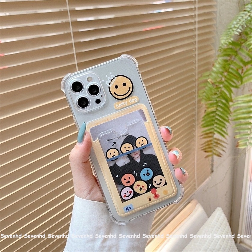 👏Ready Stock🎀 Ốp Điện Thoại Mềm Trong Suốt Hình Mặt Cười Có Ngăn Đựng Thẻ Cho Compatible For iPhone 13 12 11 Pro Max SE2020 X XR XS Max 8 7 Plus