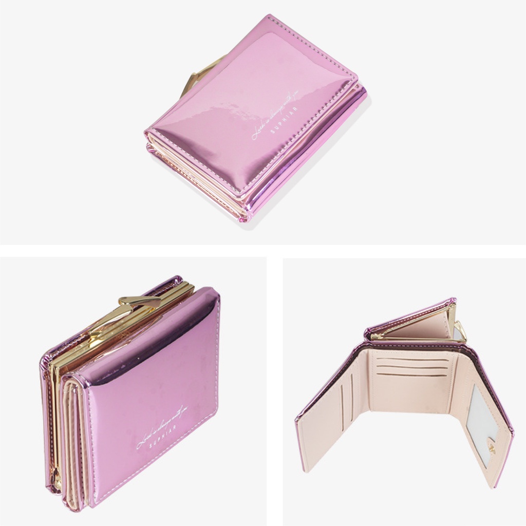 Ví nữ mini cầm tay da bóng GENZZZ đính đá nhỏ gọn nhiều ngăn tiện dụng chất da cao cấp V024