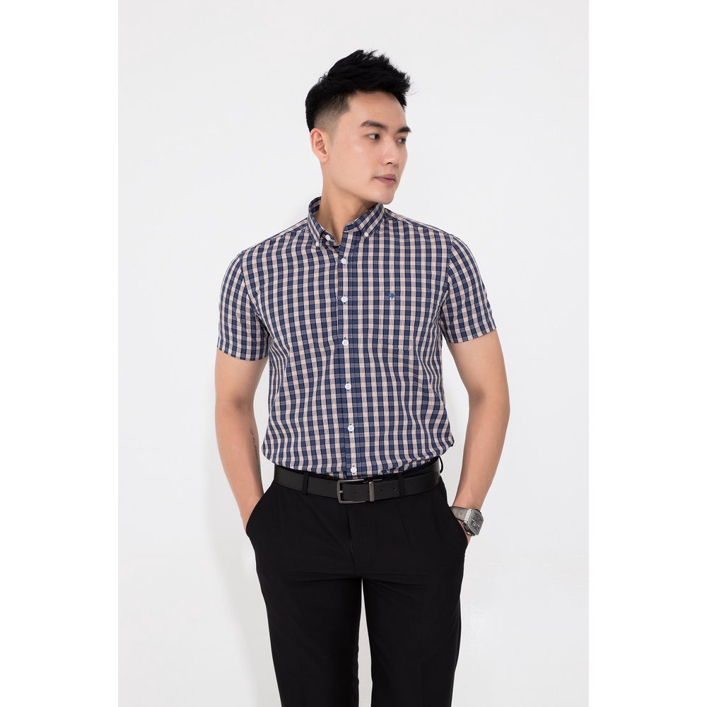 Áo sơ mi nam ngắn tay kẻ caro DARNELL phom slimfit vải cotton cao cấp ít nhăn, thấm hút mồ hôi mềm mịn bền đẹp DN0041