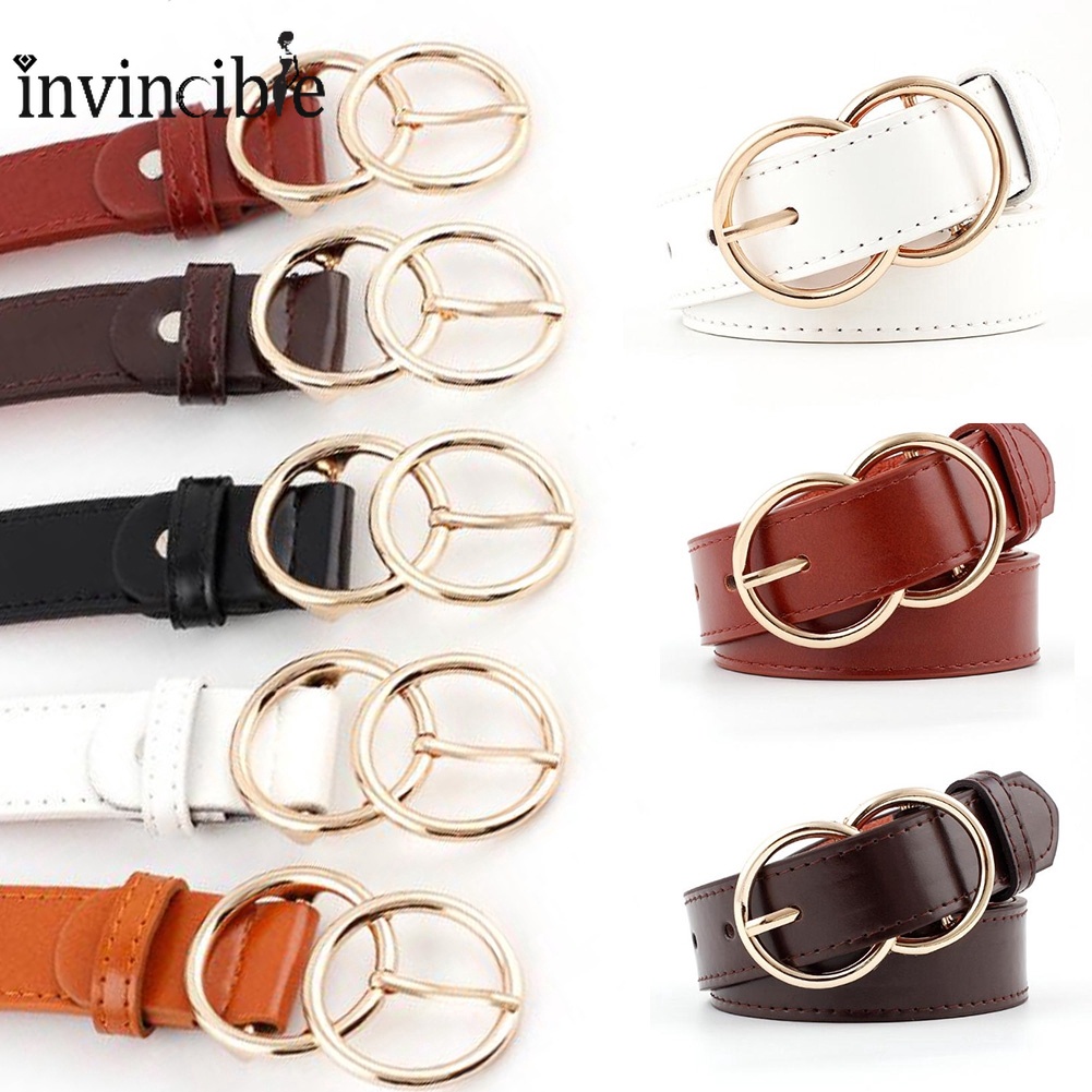 Dây thắt lưng bằng da đầu hình tròn đôi thời trang cho nữ
