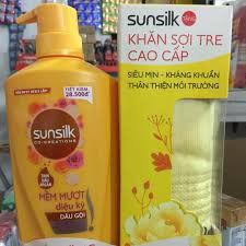 DẦU GỘI SUNSILK VÀNG KÌ DIỆU 650G TẶNG khăn sợi trecao cấp