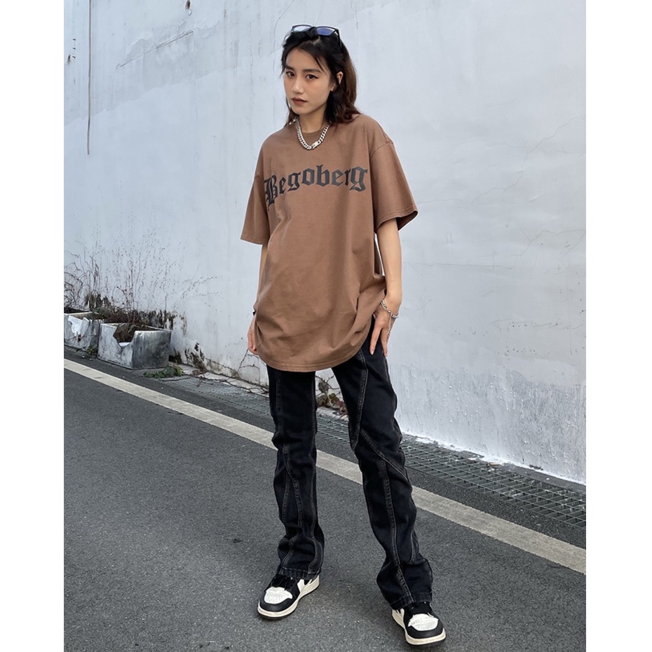 Áo phông nữ vintage BEGOBERG oversize cổ tròn form áo thun unisex 100% cotton