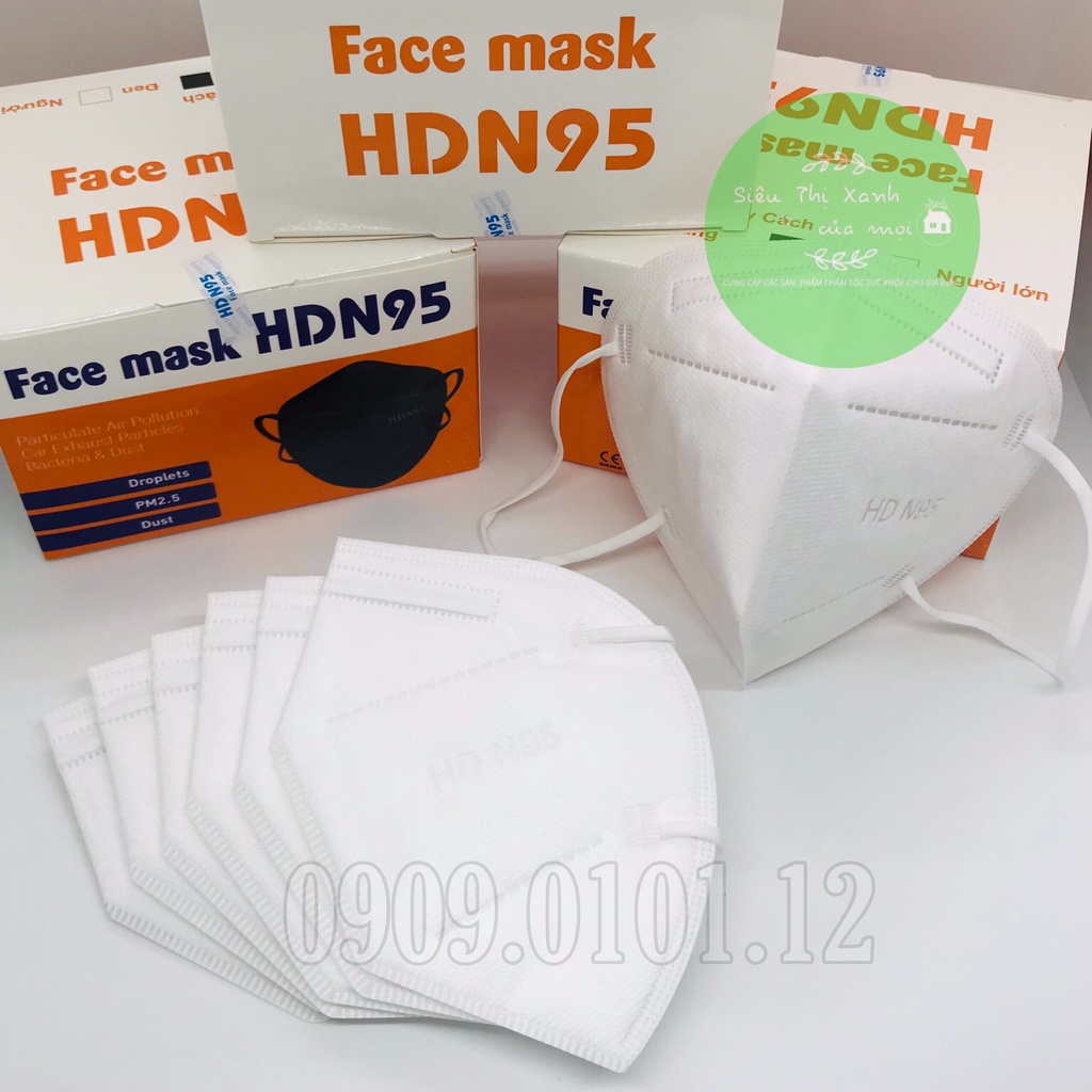 Khẩu trang 5 lớp cao cấp, n95 chính hãng HD, kn95 mask người lớn hộp 20 cái