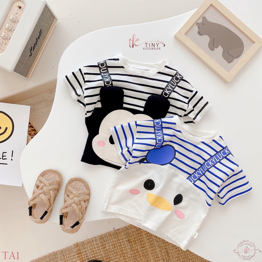 Áo phông hoạt hình ngắn tay cổ tròn chất cotton cho bé trai từ 11-17kg [TA1]