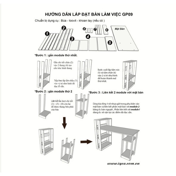 Bàn gỗ làm việc thông minh đa năng kèm kệ sách gọn gàng thêm sinh động - Bách Hóa Online