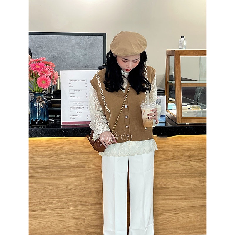 Sét Áo Gile Phối Sơ Mi Ren Cực Xinh M519-Violet