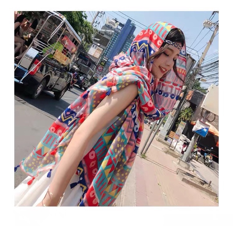 Khăn choàng che nắng in hoa văn thổ cẩm size 90x180cm