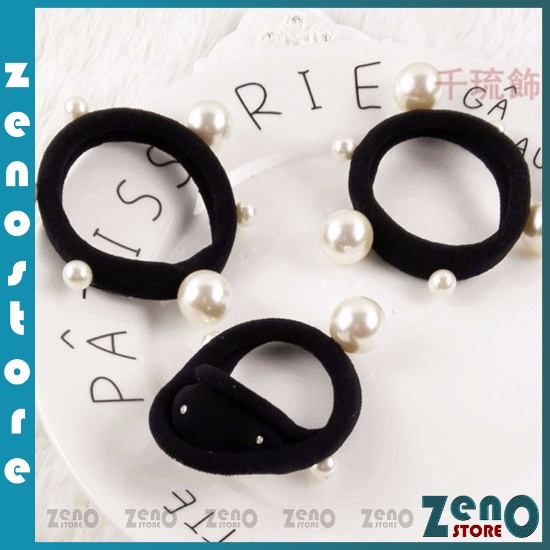 Set 5 dây buộc tóc màu đen đính hạt sang chảnh, chun buộc tóc đàn hồi không đau PT24