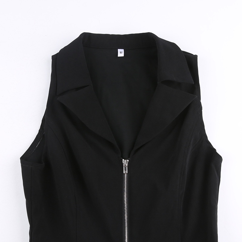 Jumpsuit Sát Nách Cổ Chữ V Phối Khóa Kéo Thời Trang Đường Phố Cá Tính Cho Nữ