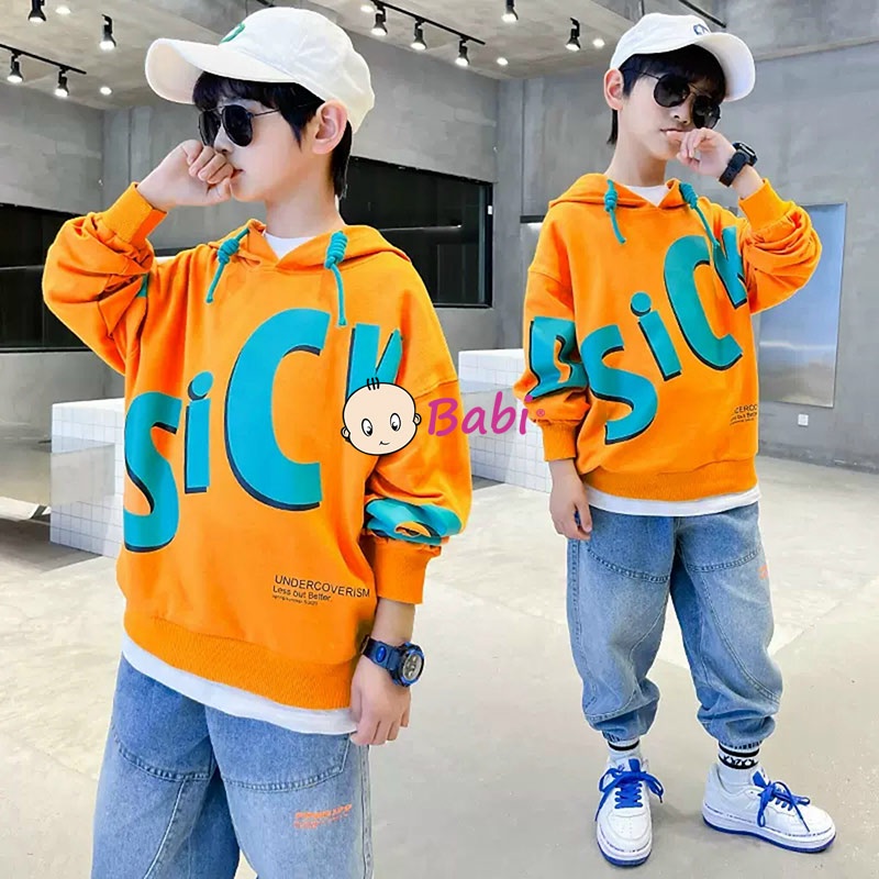 Áo Hoodies dài tay in chữ cho bé trai, Áo Hoodies thu đông cotton cao cấp thời trang Hàn Quốc từ size đại 20kg-52kg