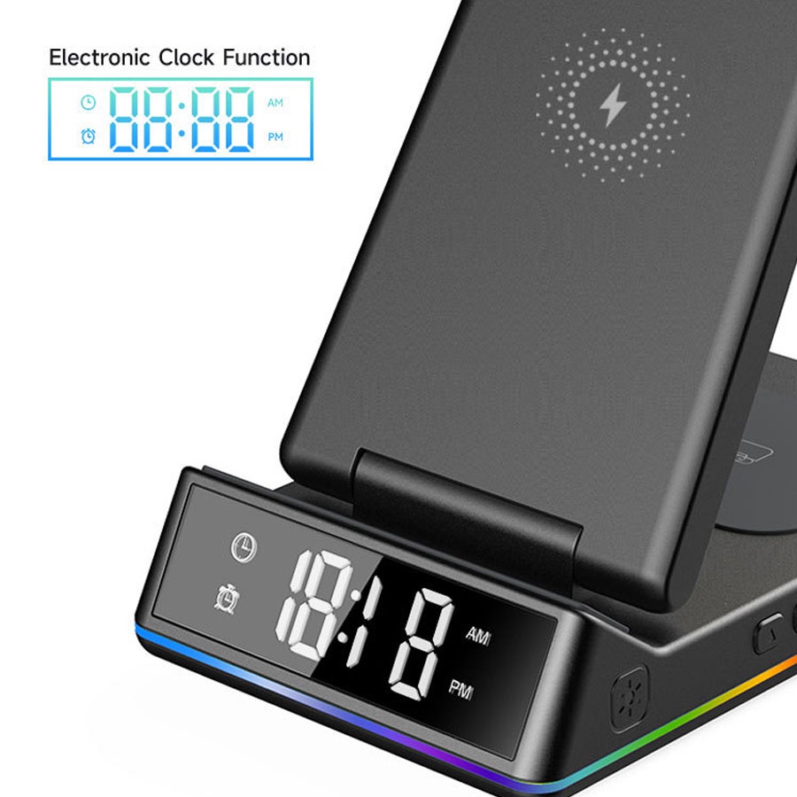 Sạc nhanh không dây 5 trong 1 công suất cao 15w, bộ sạc không dây cho tai nghe, smartwatch, điện thoại,đồng hồ đèn led