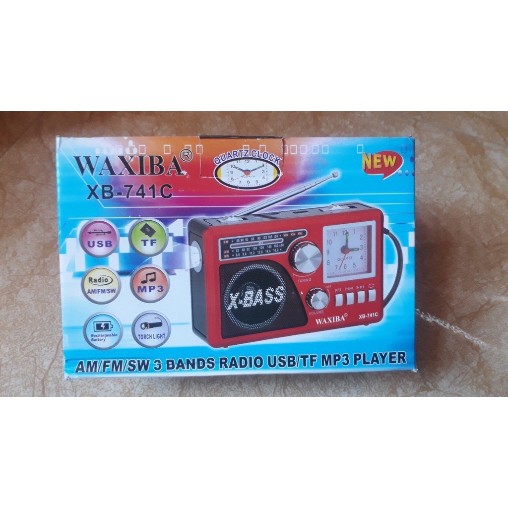 Đài Radio WAXIBA XB-741C, Đài Radio-Thẻ Nhớ-USB-MP3-Đèn pin ( Tặng Dây Sạc, Pin Sạc) Bảo Hành 6 Tháng