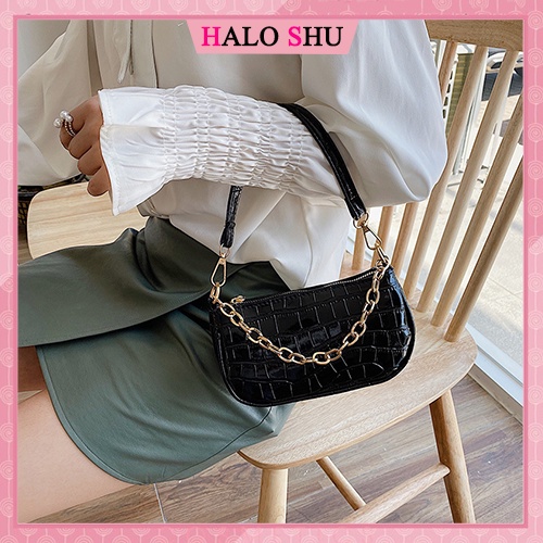 Túi đeo vai kết hợp dây xích da vân giả cá HALO SHU mã XT006