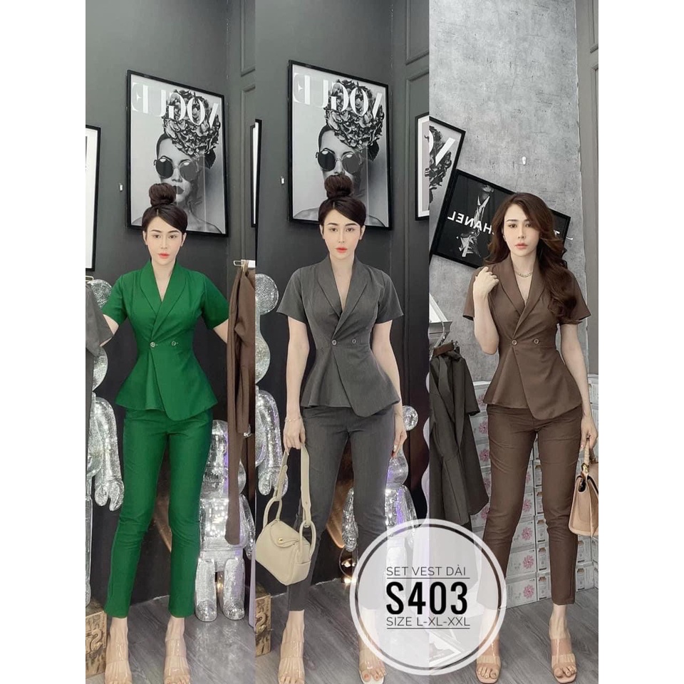 SET ĐỒ BỘ ÁO VEST SƠ MI VẠT CHÉO+ QUẦN TÂY DÀI BIGSIZE