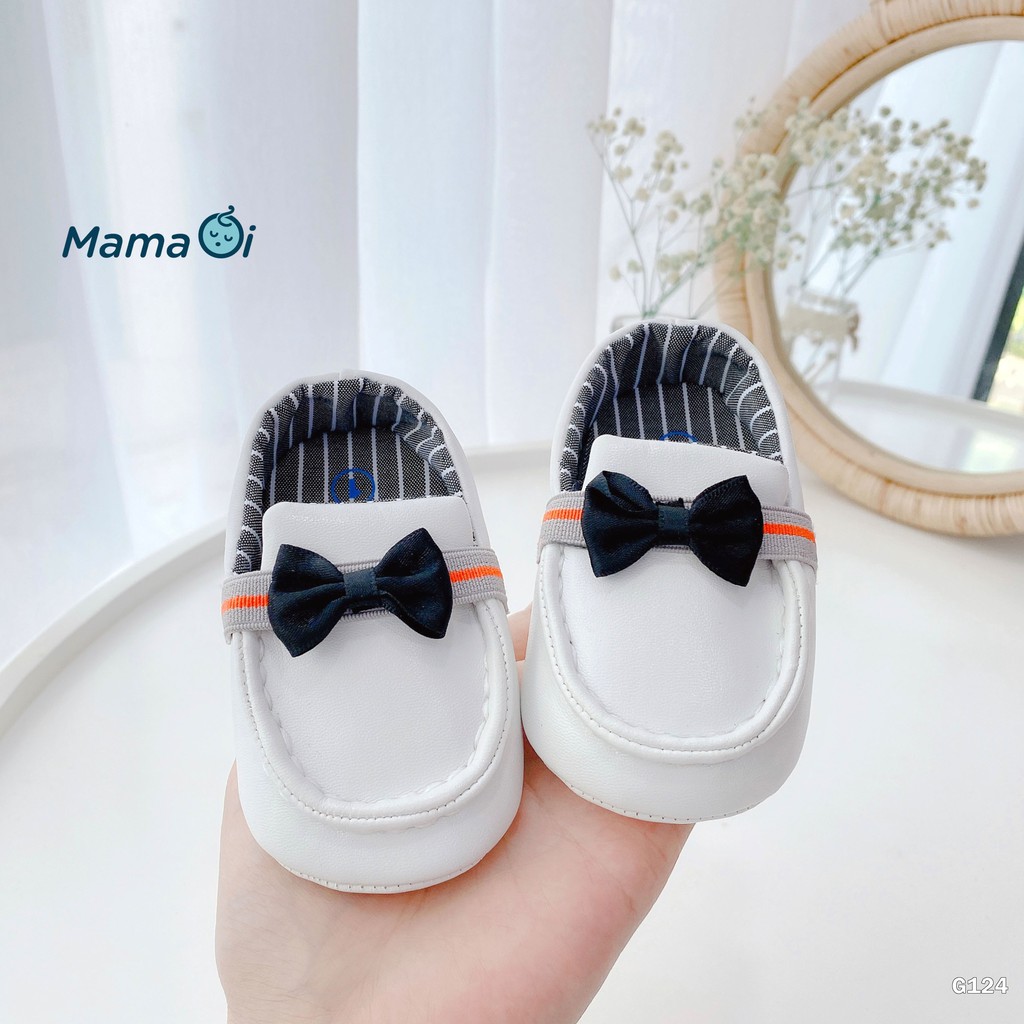 Giày lười màu trắng đính nơ đen sang chảnh cho bé tập đi của Mama Ơi - Thời trang cho bé