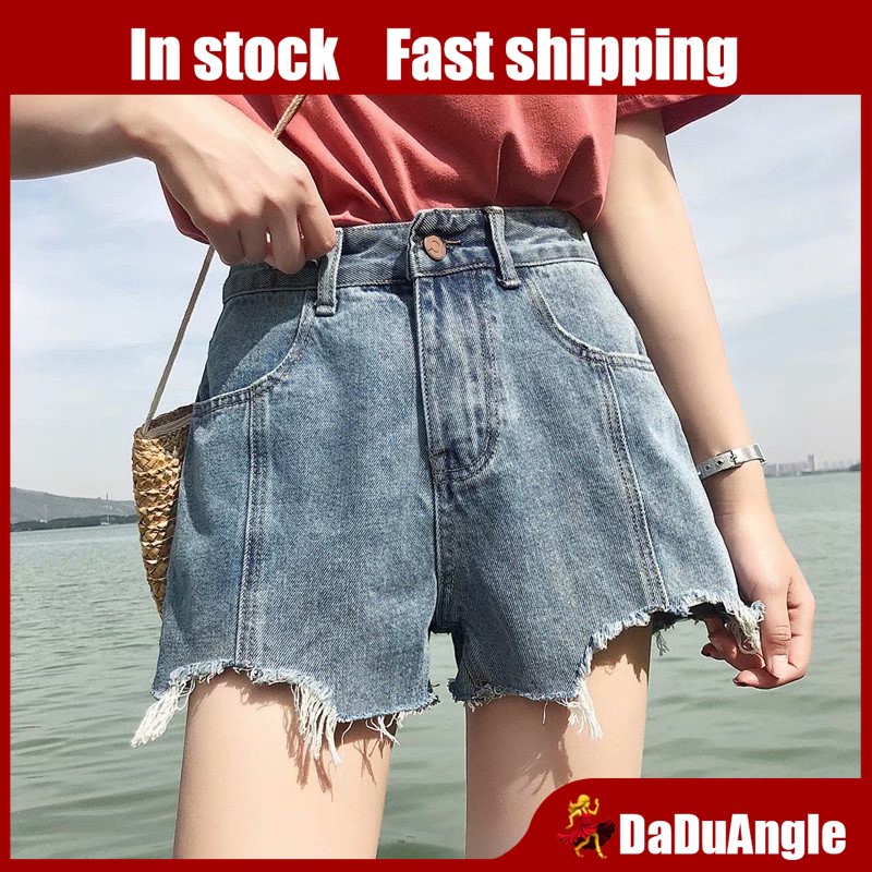 Quần Short Denim Lưng Cao Ống Rộng Thời Trang Hàn Quốc Cho Nữ