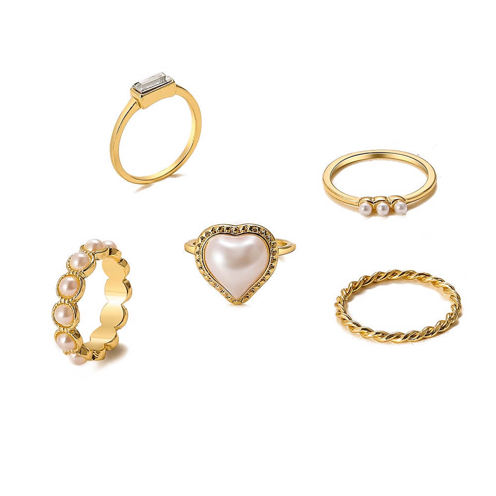Set 5 Nhẫn Đeo Tay Kim Loại Đính Đá Thời Trang Cho Nữ