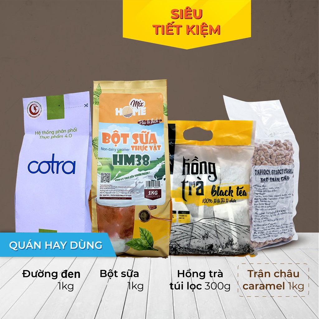 Combo Trà Sữa Hồng Trà ( Hồng Trà + Bột Sữa  + Trân Châu + Đường Đen) -  Thơm Ngon, Trân Châu Dai Mềm