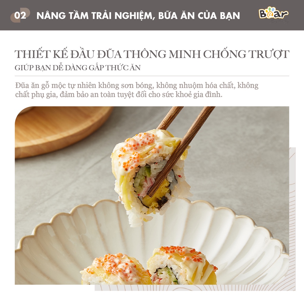 Bộ đũa gỗ thủ công Bear 10 đôi cao cấp, kháng khuẩn, chất liệu an toàn CX-E0103