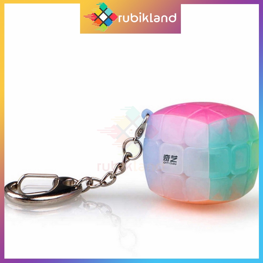 Móc Khóa Rubik 3x3 QiYi Jelly Thạch Anh Stickerless Rubic Keychain Đồ Chơi Trí Tuệ Trẻ Em