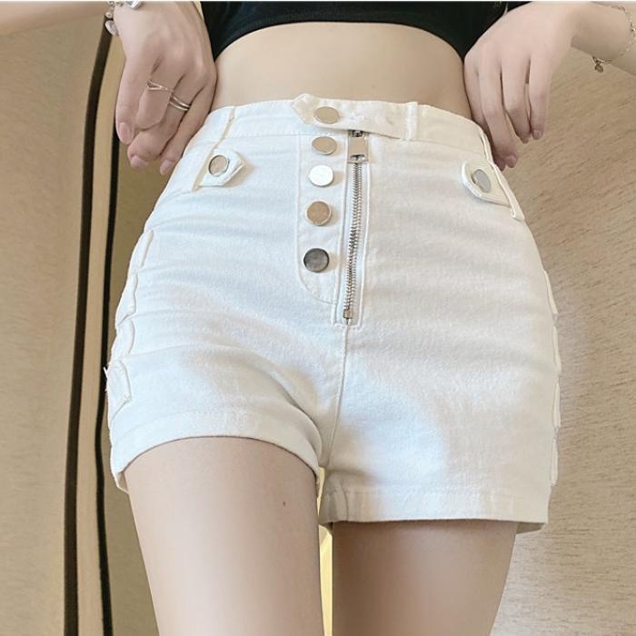 Quần đùi nữ, quần đùi nữ kaki co dãn phối khóa màu đen trắng size S M L SKUQ-11A