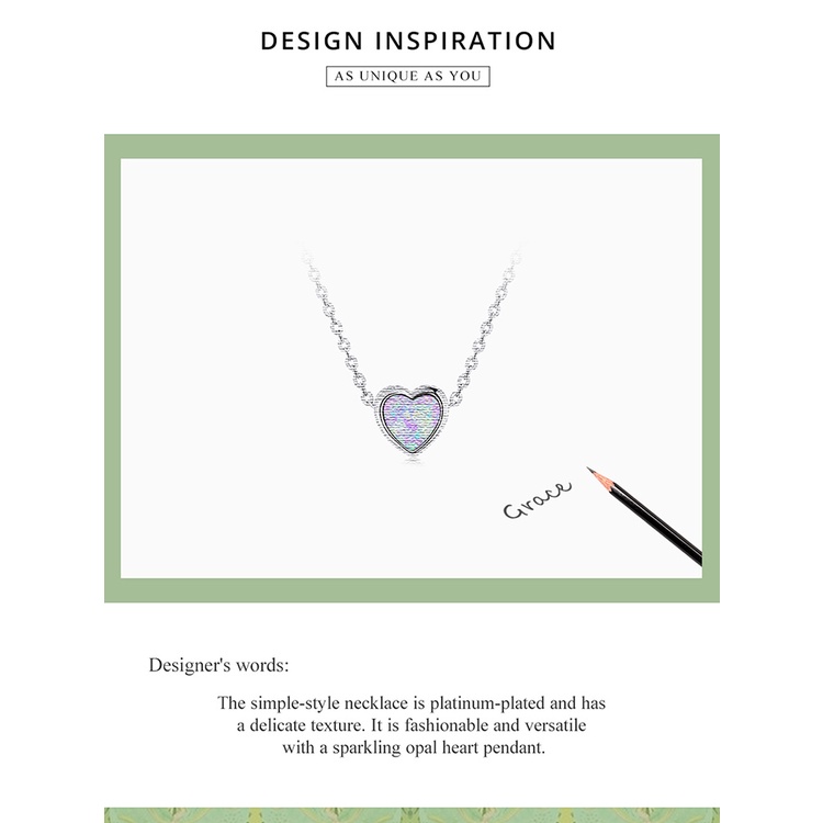 Vòng cổ BAMOER Sn471 từ bạc 925 mặt trái tim đính đá mắt mèo thời trang cho nữ