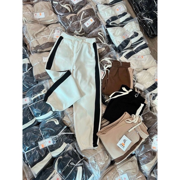 QUẦN NỈ BOM NỮ- Nỉ jogger - Quần nỉ bom nhung tăm dày dặn viền sọc