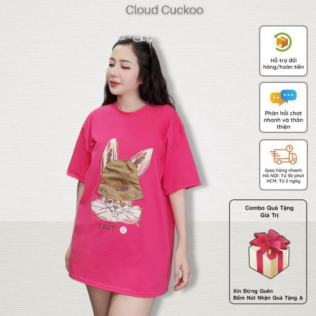Áo Thun Nữ Hình Thỏ Đôi Mũ Hình Thêu Nổi Cá Tính Chất Cotton Khô Bền Đẹp
